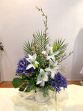 FA1092 - Purple & White Reception Floral Arrangement 70cm Tall | ARTISTIC GREENERY