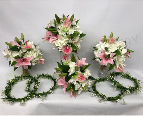 Round Bouquet & Crown - Pink & White - Melanie
