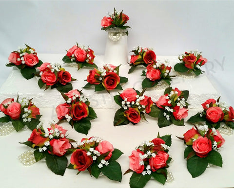 Corsage - Coral Roses with Gypsophila - Mother's Day Event