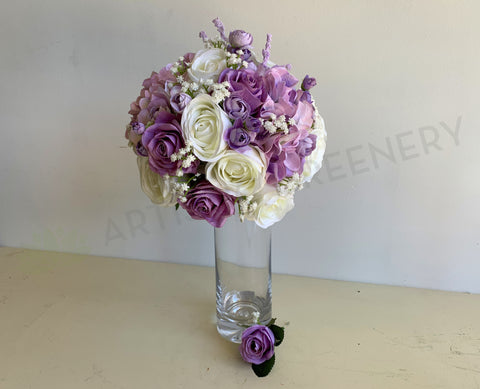 Silk Wedding Round Bouquet - Lilac & White - Nargis M | ARTISTIC GREENERY