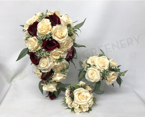 Teardrop Bouquet - Cream & Burgundy - Neesa S