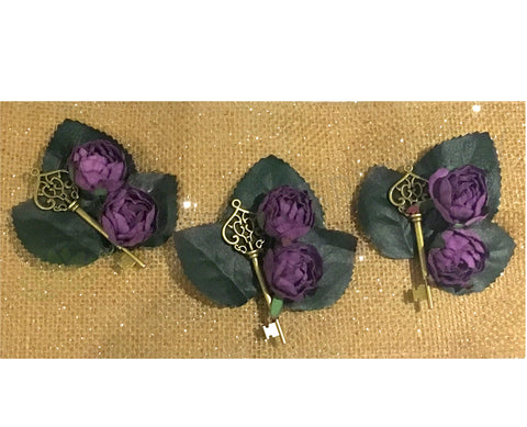 Buttonhole - Rustic Key and Paper Flowers - Nikita