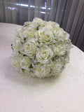 Round Bouquet - White with Pearl & Clear Crystal Balls - Nof H