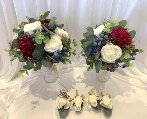 Round Bouquet - Maroon Wedding Flowers Native Flowers - Olivia S | ARTISTIC GREENERY 