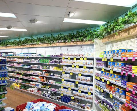 Optimal Pharmacy (South Lake WA) - Hanging Artificial Greenery for Built-in Selves | ARTISTIC GREENERY