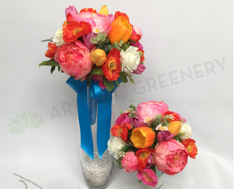Round Bouquet - Orange Pink & White - Rebekah
