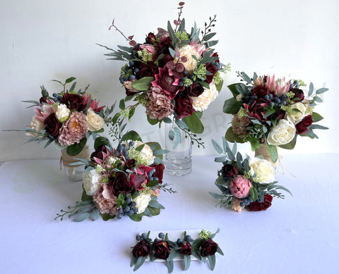 Round Bouquet - Burgundy / Cream / Pink - Rebecca R