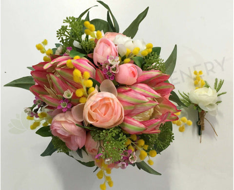 Round Bouquet - Native Pink & Yellow