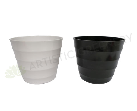 Plastic Pot Round (Thick Lines) - Black / White