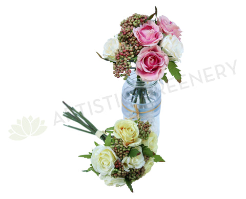 SP0067(e) Rustic Rose Bunch with Berries 21cm 2 Colours