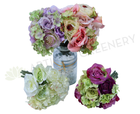 SP0067(g) Rose with Hydrangea Bunch 21cm 4 Styles