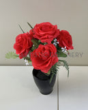 Red - SP0104 Silk Rose Bunch 5 Flowers 25cm 5 Colours Red White Blue Yellow Pink | ARTISTIC GREENERY