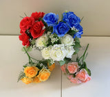 SP0104 Silk Rose Bunch 5 Flowers 25cm 5 Colours Red White Blue Yellow Pink | ARTISTIC GREENERY
