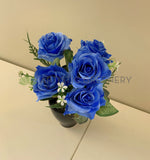 Blue - SP0104 Silk Rose Bunch 5 Flowers 25cm 5 Colours Red White Blue Yellow Pink | ARTISTIC GREENERY