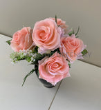 Pink - SP0104 Silk Rose Bunch 5 Flowers 25cm 5 Colours Red White Blue Yellow Pink | ARTISTIC GREENERY