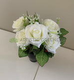 White - SP0104 Silk Rose Bunch 5 Flowers 25cm 5 Colours Red White Blue Yellow Pink | ARTISTIC GREENERY