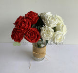 SP0107NEW Real Touch Latex Rose Bunch (Rose Bouquet) 28cm White / Red | ARTISTIC GREENERY