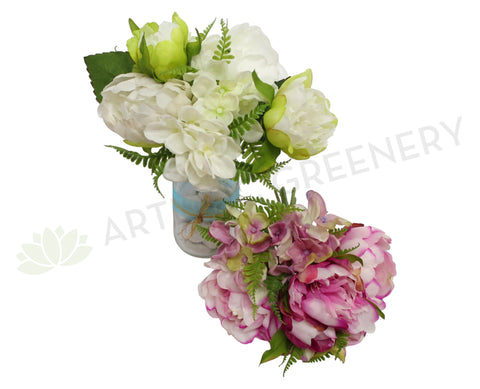SP0163 Peony & Hydrangea (Mixed) Bunch 26cm 2 Colours White / Pink