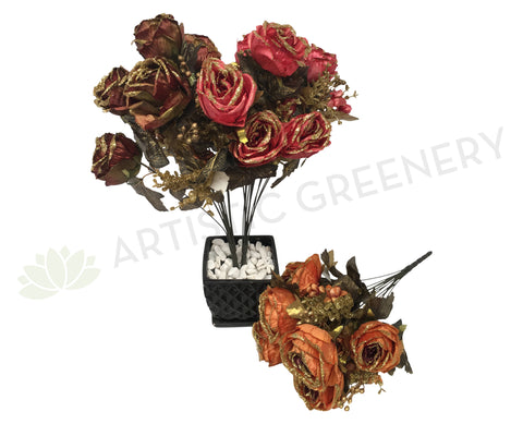 SP0197 Rose Bunch with Glitter Trim 57cm 3 Colours