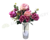 SP0242 Rose & Hydrangea Bunch with Greenery 52cm Pink