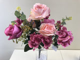 SP0242 Rose & Hydrangea Bouquet with Greenery 52cm Pink / White
