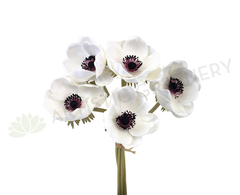 SP0262 Artificial Anemone Bunch 32cm White ARTISTIC GREENERY Silk Flower Wholesale Perth