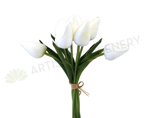 SP0273 PU Tulip Buds Bouquet 29cm (Real Touch) White