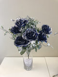 SP0274 Metallic Rose Bunch 53cm - Blue with Silver