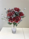 SP0274 Metallic Rose Bunch 53cm - Red with Silver