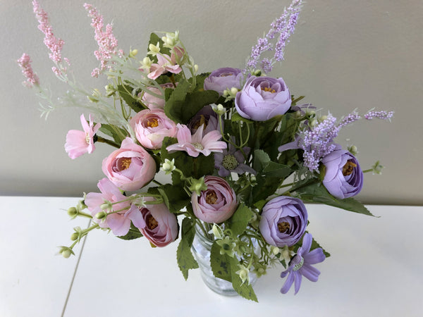 SP0282 Silk Small Ranunculus & Cosmos 29cm (Pastel Colours) Lilac ...