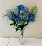 SP0300 Blue & Teal Rose Bunch 50cm