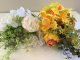 SP0330 Silk Hydrangea & Rose Bouquet 30cm 2 Colours Yellow White | ARTISTIC GREENERY