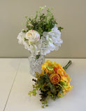 SP0330 Silk Hydrangea & Rose Bouquet 30cm 2 Colours Yellow White | ARTISTIC GREENERY