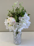 White - SP0330 Silk Hydrangea & Rose Bouquet 30cm 2 Colours Yellow White | ARTISTIC GREENERY