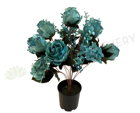 SP0331 Glitter Silk Rose Bunch 55cm Turquoise | ARTISTIC GREENERY