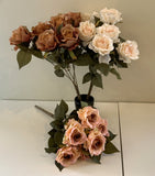 SP0341 Artificial Vintage Style Rose Bunch 43cm Champagne / Light Brown / Pink 3 Colours | ARTISTIC GREENERY