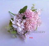 Pink - SP0349N Silk Flowers Pastel Colour Mixed Flower (Hydrangea & Pom Pom Flowers) Bunch 30cm 4 Colours | ARTISTIC GREENERY