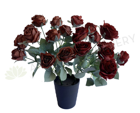 SP0375 Silk Rustic Rose Bunch 45cm Burgundy / Mocha | ARTISTIC GREENERY