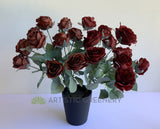 SP0375 Silk Rustic Rose Bunch 45cm Burgundy / Mocha | ARTISTIC GREENERY