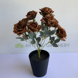 Brown - SP0375 Silk Rustic Rose Bunch 45cm Burgundy / Mocha | ARTISTIC GREENERY