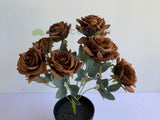 Brown - SP0375 Silk Rustic Rose Bunch 45cm Burgundy / Mocha | ARTISTIC GREENERY