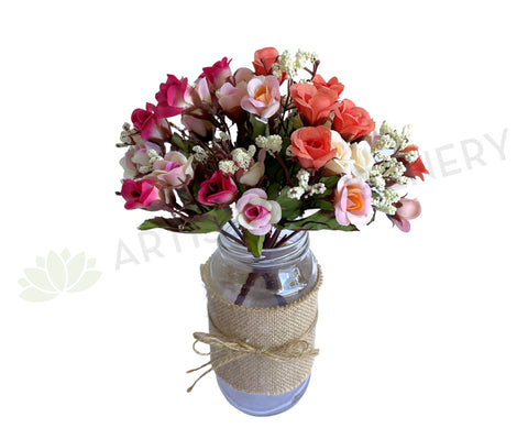 SP0427 Mini Rose Bunch 22cm Pink / CoralSP0427 Silk Mini Rose Bunch 22cm Pink / Coral | ARTISTIC GREENERY