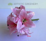 SP0428 Artificial Oriental / Tiger Lily Bouquet 28cm (6 Stems) White / Pink | ARTISTIC GREENERY