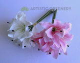 SP0428 Artificial Oriental / Tiger Lily Bouquet 28cm (6 Stems) White / Pink | ARTISTIC GREENERY