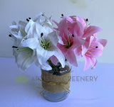 SP0428 Artificial Oriental / Tiger Lily Bouquet 28cm (6 Stems) White / Pink | ARTISTIC GREENERY