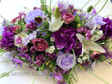 SYM0031 Purple & White Silk Flower Casket Spray Centerpiece Memorial Flower Casket Spray Malaga Perth WA Australia | ARTISTIC GREENERY