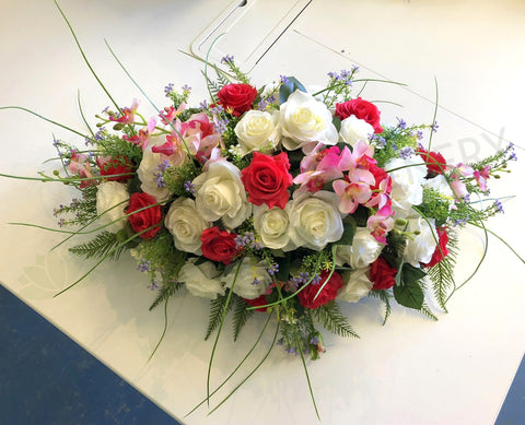 Pink & White Casket Spray / Memorial Flowers 70cm & 100cm Long - SYM0032