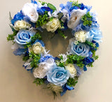 Memorial Silk Flowers - Blue & White - Oval / Round / Heart Shape - SYM0033