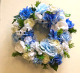 Memorial Silk Flowers - Blue & White - Oval / Round / Heart Shape - SYM0033