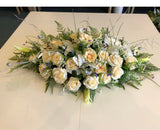 White & Silver Casket Spray / Memorial Flowers 70cm & 100cm Long - SYM0036